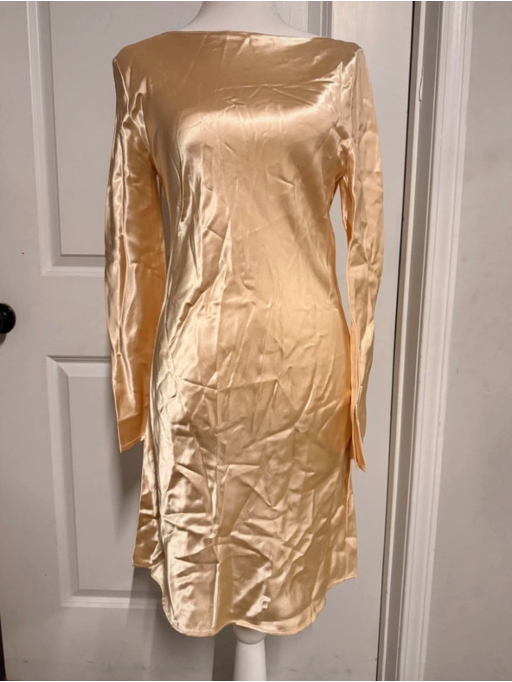 NWOT Gold Zara Long-Sleeve Satin Dress